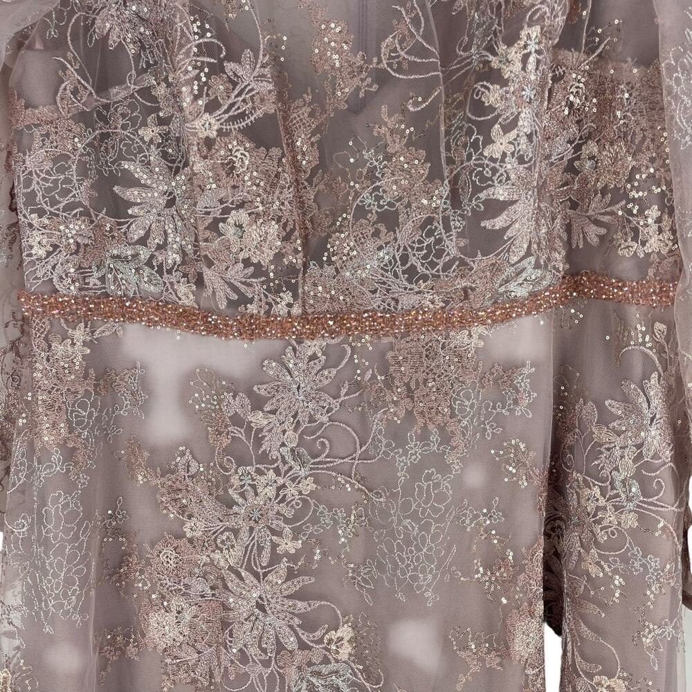 Mac Duggal Embellished Illusion Long Sleeve Midi Dress Rose Size 22 - Picture 6 of 13